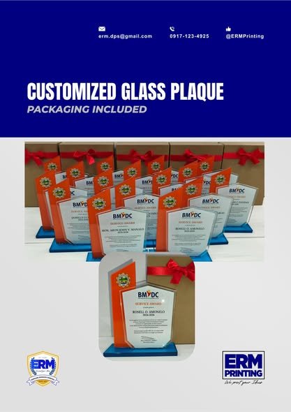 Customized glass plaques prepared by ERM Printing